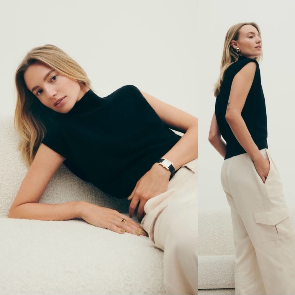 REFORMATION Arco Black Cashmere Sleeveless Turtleneck Sweater S